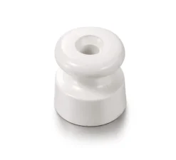 Prise*Fontini Isolateur pour câble tressé, Garby, Porcelaine blanc, Paquet de 5 pièces, L10cm, H4,2cm -