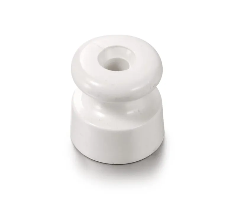 Prise*Fontini Isolateur pour câble tressé, Garby, Porcelaine blanc, Paquet de 5 pièces, L10cm, H4,2cm -