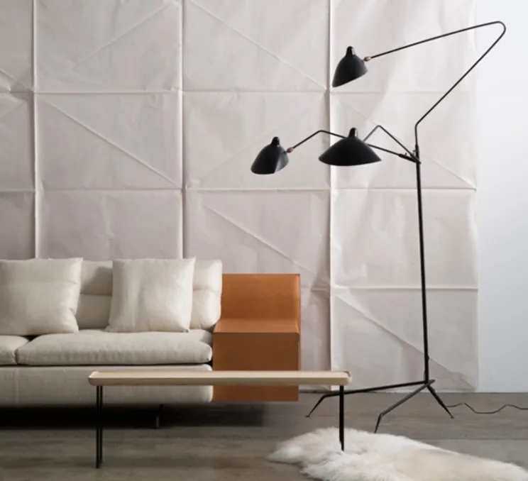 Lampadaire, 3 bras pivotants, noir, H210cm - Serge Mouille