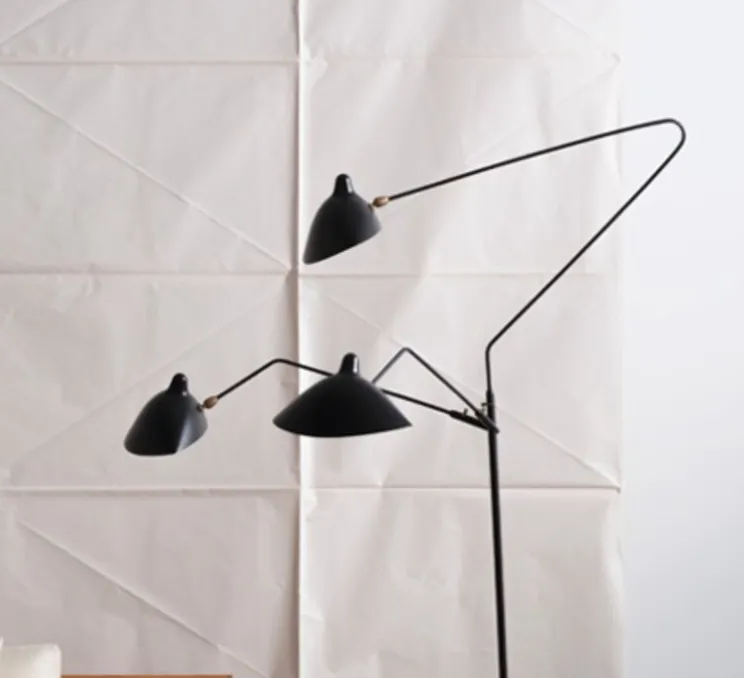 Lampadaire, 3 bras pivotants, noir, H210cm - Serge Mouille