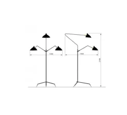 Lampadaire, 3 bras pivotants, noir, H210cm - Serge Mouille