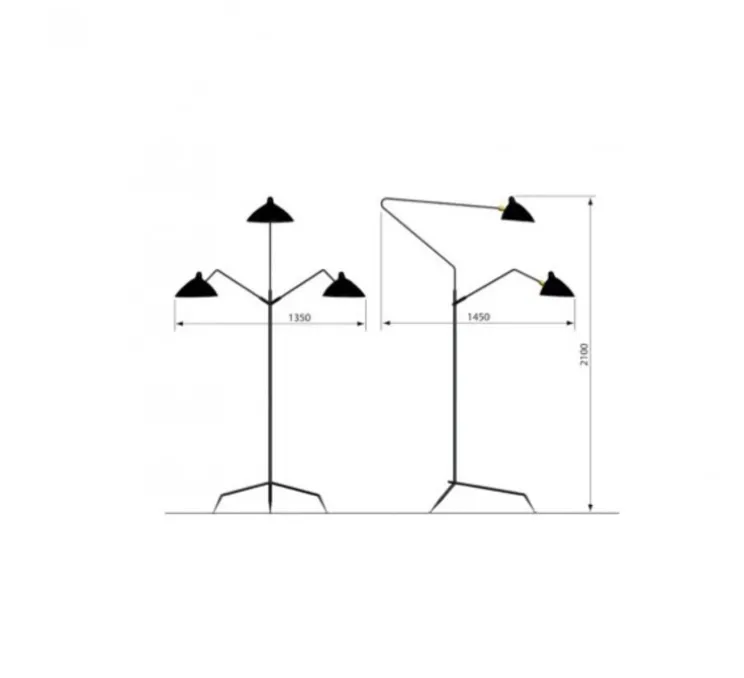 Lampadaire, 3 bras pivotants, noir, H210cm - Serge Mouille