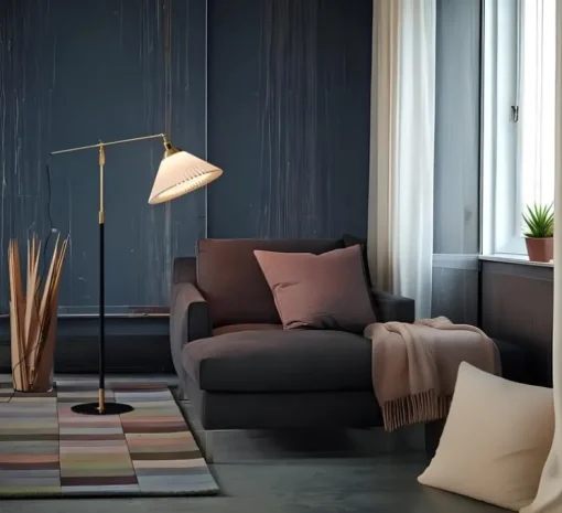 Lampadaire, 349, Laiton, abat-jour feuille d'aluminium, blanc, Ø55cm, H158cm - Le Klint