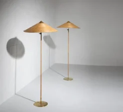 Lampadaire*Gubi Lampadaire, 9602, saule, osier, laiton, Ø63cm, H152cm - marron, laiton