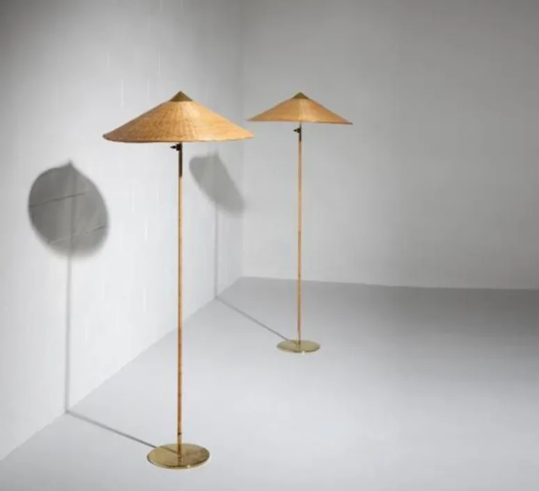 Lampadaire*Gubi Lampadaire, 9602, saule, osier, laiton, Ø63cm, H152cm - marron, laiton