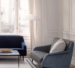 Lampadaire*Gubi Lampadaire, 9602, toile, laiton, Ø24cm, H152cm - blanc, laiton