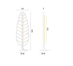 Lampadaire*Rotaliana Lampadaire acoustique, Eden F1 feuille de bananier, , LED, 2700K, 3500 lm, L60cm, H180cm - gris fumé