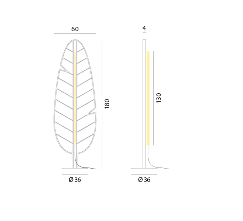 Lampadaire*Rotaliana Lampadaire acoustique, Eden F1 feuille de bananier, , LED, 2700K, 3500 lm, L60cm, H180cm - gris fumé