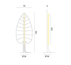 Lampadaire*Rotaliana Lampadaire acoustique, Eden F3 feuille d'alocasia, , LED, 2700K, 3500 lm, L70cm, H165cm - gris fumé