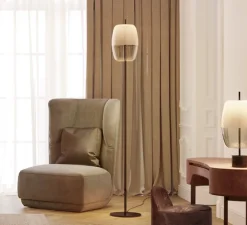 Lampadaire, Adamas, verre fumé, structure noire, LED, dim, 2700K, 624 lm, Ø28,5cm, H180cm - Panzeri