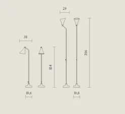 Lampadaire*Tato Italia Lampadaire, Alzabile, , LED, 2700K, 806lm, L38cm, H216cm - blanc brillant, laiton, marbre noir