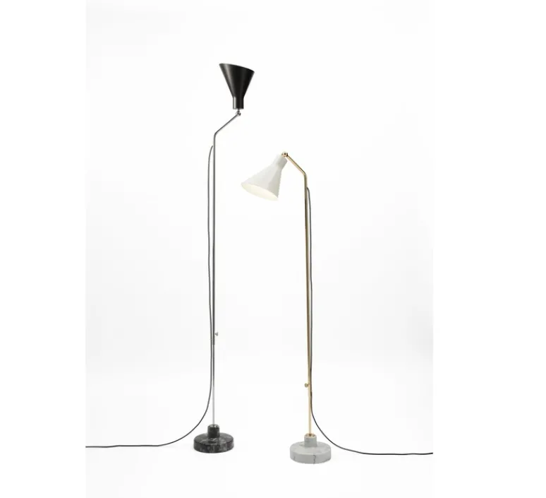 Lampadaire*Tato Italia Lampadaire, Alzabile, , LED, 2700K, 806lm, L38cm, H216cm - blanc brillant, laiton, marbre blanc