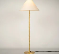 Lampadaire, Candy, laiton satiné, abat-jour chinette blanche, Ø52cm, H143cm - CVL