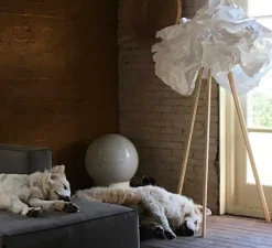 Lampadaire*Proplamp Lampadaire, Cloud, , pied bois, Ø90cm, H159cm - blanc
