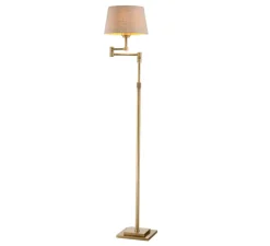 Lampadaire*Eichholtz Lampadaire, Corbin, , L38cm, H158,5cm - laiton brossé, abat-jour lin