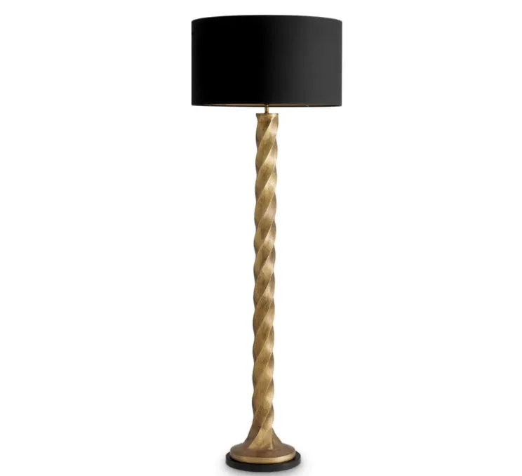 Lampadaire, Costanza, laiton vintage, abat-jour noir, Ø55cm, H164cm - Eichholtz