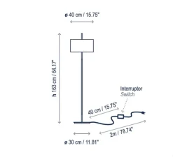 Lampadaire, Danona P, blanc, nickel, marron, Ø40cm, H163cm - Bover