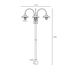 Lampadaire*Moretti Luce Lampadaire d'extérieur et candélabre, Patio Cage 3317, , IP44, Ø30cm, H270cm - Laiton vieilli
