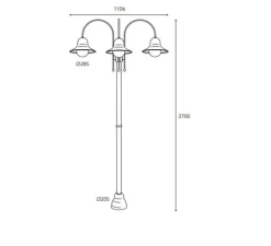 Lampadaire*Moretti Luce Lampadaire d'extérieur et candélabre, Campanula 1793, , IP44, Ø28,5cm, H270cm - Laiton vieilli