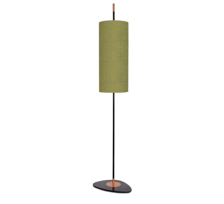 Lampadaire d'extérieur, Lagoon, large, abat-jour vert Bayamo Mimosa, tissu Pierre Frey, structure laquée noire et cuivre, IP68, Ø25cm, H162,4cm - Contardi