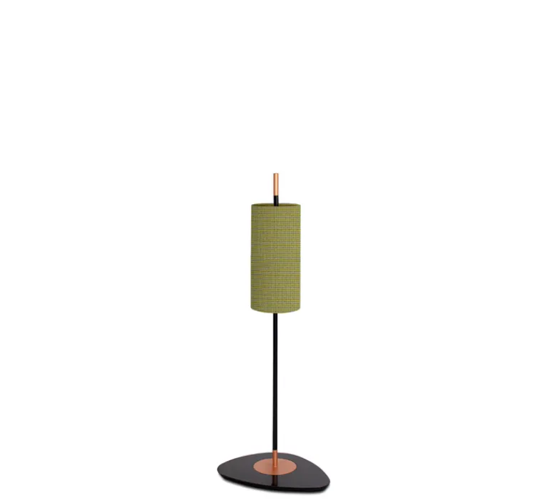 Lampadaire*Contardi Lampadaire d'extérieur, Lagoon, small, abat-jour vert Bayamo Mimosa, tissu Pierre Frey, structure laquée noire et cuivre, IP68, Ø15cm, H101,5cm - abat-jour vert Bayamo Mimosa,structure laquée noire et cuivre