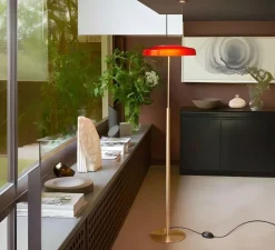 Lampadaire*Oluce Lampadaire, Dora 371, , LED, 2700K, 1700 lm, Ø40cm, H147cm - Or satiné, rouge sablé