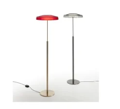Lampadaire*Oluce Lampadaire, Dora 371, , LED, 2700K, 1700 lm, Ø40cm, H147cm - Or satiné, rouge sablé