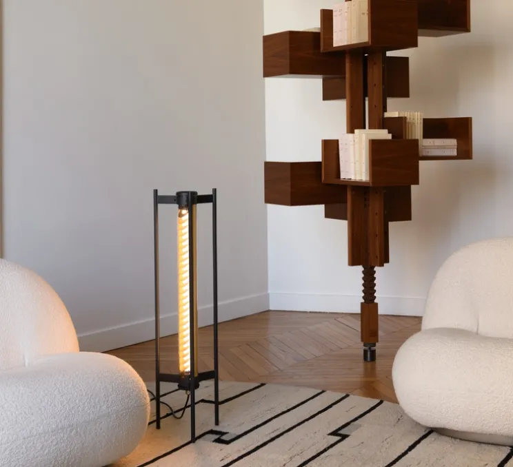 Lampadaire, Elgar Floor 700, laiton, noir, LED, dim, 2700K, 700 lm, Ø24cm, H86cm - Sammode