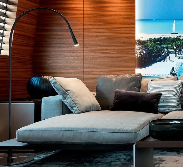 Lampadaire*Contardi Lampadaire, Flexiled, , LED, dim, 2700K, 800 lm, Ø37cm, H203cm - cuir noir