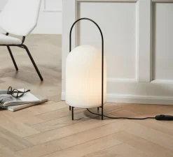 Lampadaire, Ghost, noir et abat-jour verre opalin, Ø25cm, H60cm - Woud
