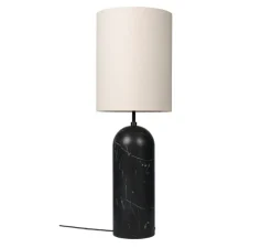 Lampadaire, Gravity XL High, marbre noir et abat-jour en toile blanche, Ø45cm, H130cm - Gubi