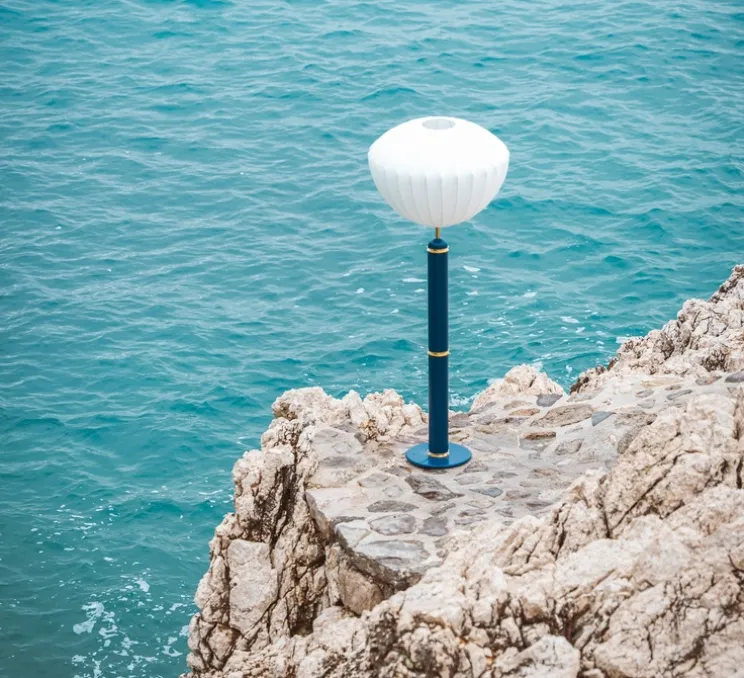 Lampadaire, Guimauve, bleu nuit, abat-jour apple, Ø50cm, H170cm - Cosin