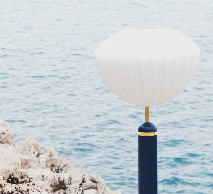 Lampadaire, Guimauve, bleu nuit, abat-jour apple, Ø50cm, H170cm - Cosin