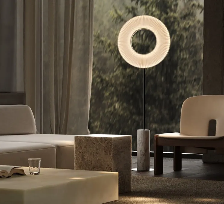 Lampadaire, Iris Totem 60, Marbre blanc, LED, dim, 2700K, 5250 lm, L60cm, H170,4cm - Dix heures dix