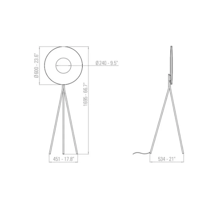Lampadaire, Iris Tripod 60, blanc & noir, LED, dim, 2700K, 5250 lm, L169,5cm, H53,4cm - Dix heures dix