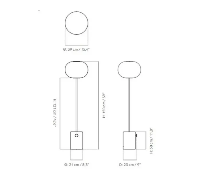 Lampadaire, JWDA, travertin, laiton, LED, 2200K, 700lm, Ø39cm, H150cm - Audo Copenhagen