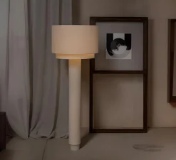 Lampadaire*Simone & Marcel Lampadaire, Kolumno, , Ø60cm, H176cm - Albâtre, câble rouge