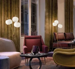 Lampadaire*KDLN Lampadaire, Kushi, , LED, 2700K, 1900lm, Ø56cm, H140cm - blanc et laiton