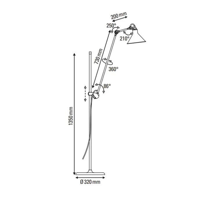 Lampadaire, Lampe Gras N°215, bleu (intérieur blanc), L32cm, H150cm - DCW éditions Paris