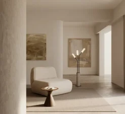 Lampadaire*Aromas del Campo Lampadaire, Lari, P1333, , LED, dim, 2700K, 2450 lm, Ø60cm, H142cm - noir mat, cuir taupe