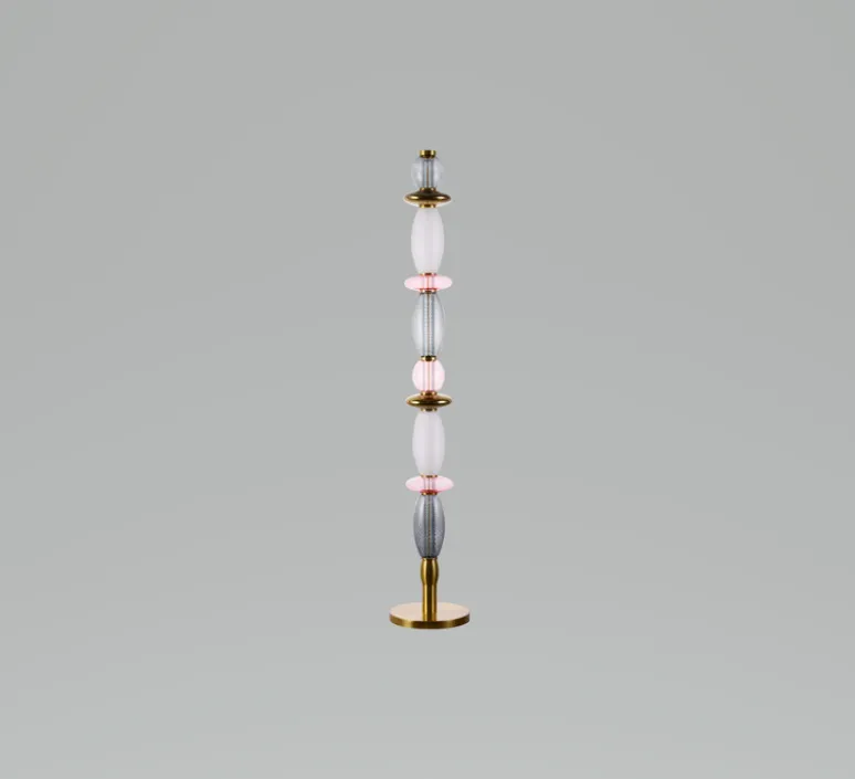 Lampadaire*Elements lighting Lampadaire, Léonor, , Ø25cm, H145cm - rose, doré miroir, fumé