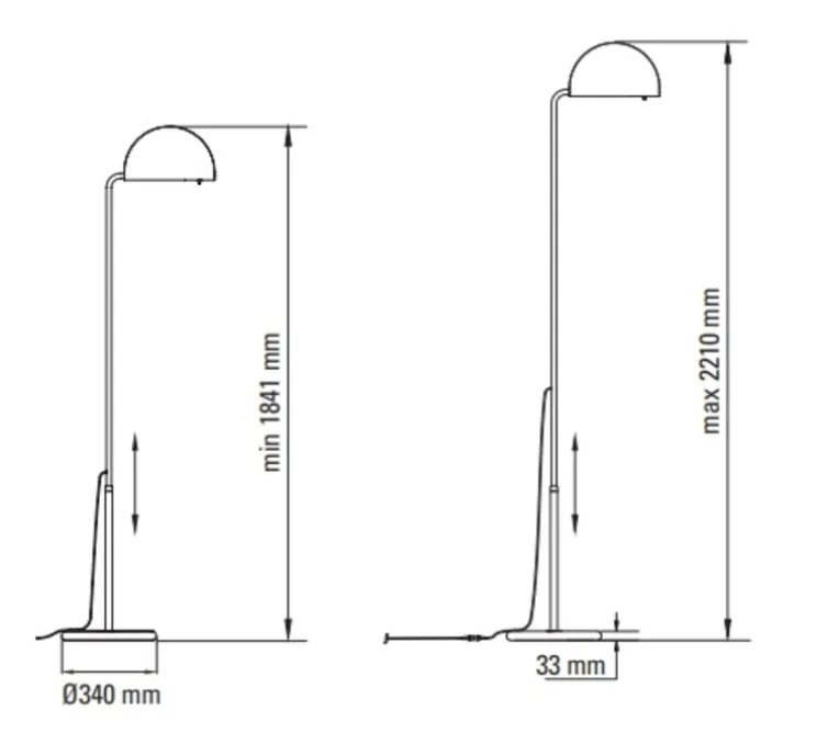Lampadaire, Mezzaluna, chrome, LED, dim, 3000K, 6000 lm, L33cm, H2210cm - DCW éditions Paris