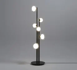 Lampadaire*Tooy Lampadaire, Nabila 552.66, , IP40, L33cm, H140cm - noir matt, laiton brossé et verre transparent