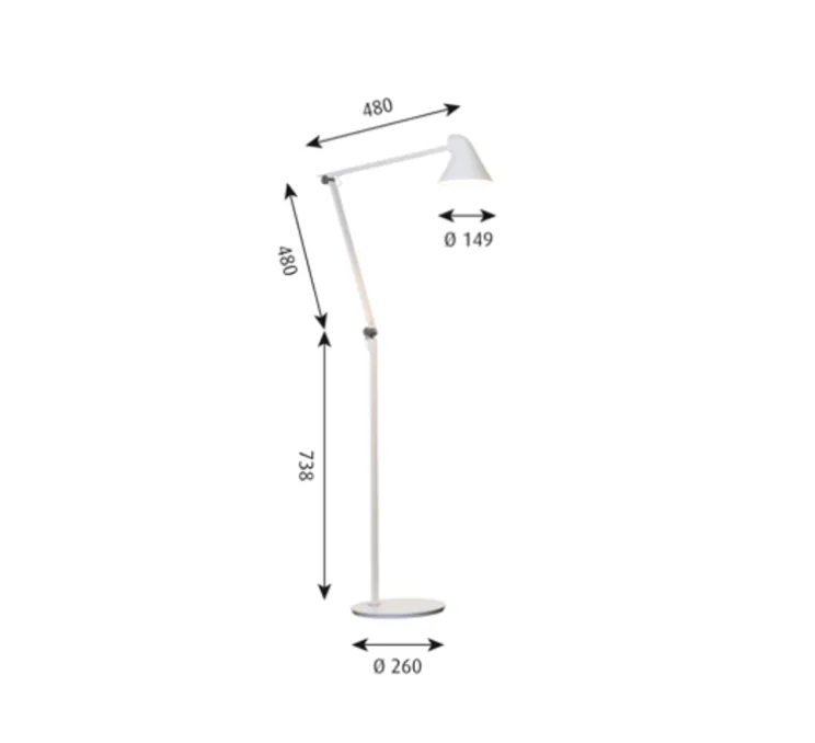 Lampadaire, NJP, blanc, LED, 2700K, 500lm, L121cm, H48cm - Louis Poulsen