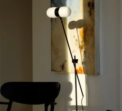 Lampadaire*Contain Lampadaire, Nuvol double, , pied en travertin, Ø28cm, H150cm - noir mat