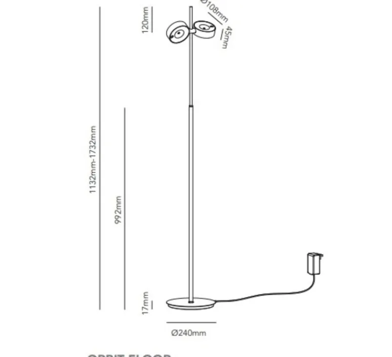 Lampadaire*Light Point Lampadaire, Orbit Floor, , LED, dim, 2700K, 2250 lm, H99,2cm - laiton