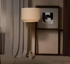 Lampadaire, Pendolo Duoblo, Albâtre, câble rouge, Ø60cm, H176cm - Simone & Marcel