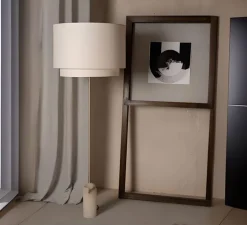 Lampadaire, Pendolo Duoblo, Albâtre, câble rouge, Ø60cm, H176cm - Simone & Marcel