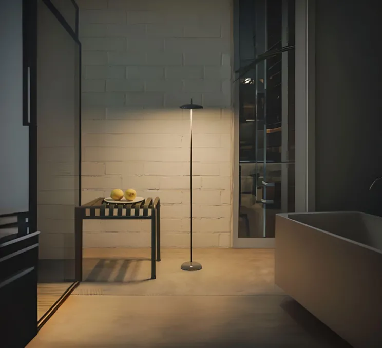 Lampadaire, Porte, gris ciment, IP43, LED, dim, 2300-2700-3000K, 400 lm, Ø16cm, H115cm - Nexia