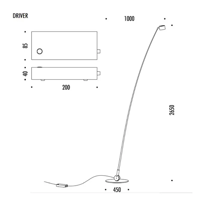 Lampadaire, Sampei 290, noir mat, LED, 2700K, 1808lm, L45cm, H265cm - Davide Groppi
